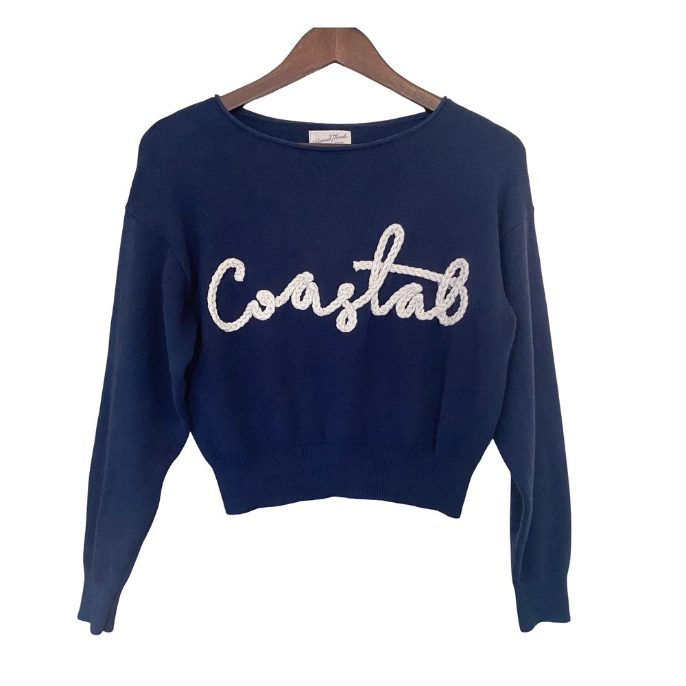 Universal Thread Coastal Women Sweater S Navy Blue Rope Embroidery Pullover